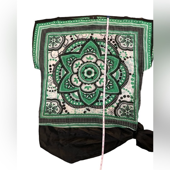 Vintage 90’s style sheer blouses floral & lace scarf retro fun navy green S Y2K - Picture 3 of 9